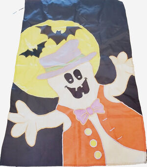 Vintage Halloween Flag Ghost & Bats Adults Large Black & Multi-Color Collectible